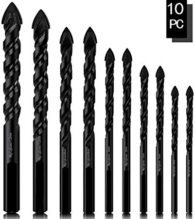 【2020 New Type Black】10PCS Masonry Drill Bits Set, Mgtgbao Tile Drill Bit Set for Glass, Brick, Tile, Concrete, Plastic and Wood Tungsten Carbide Tip for Ceramic Tile with size (4-12mm)