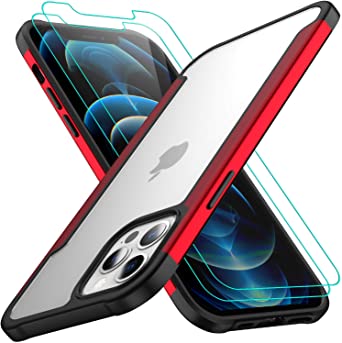 AEDILYS Compatible with iPhone 12 Pro Max Case (2020),[Airbag Series] with [2 x Screen Protector] [Military Grade] | 15Ft. Drop Tested [Scratch-Resistant] 6.7Inch-Red