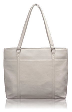 Overbrooke Classic Laptop Tote Bag, Light Gray/White - Vegan Leather Womens Shoulder Bag for Laptops up to 15.6 Inches