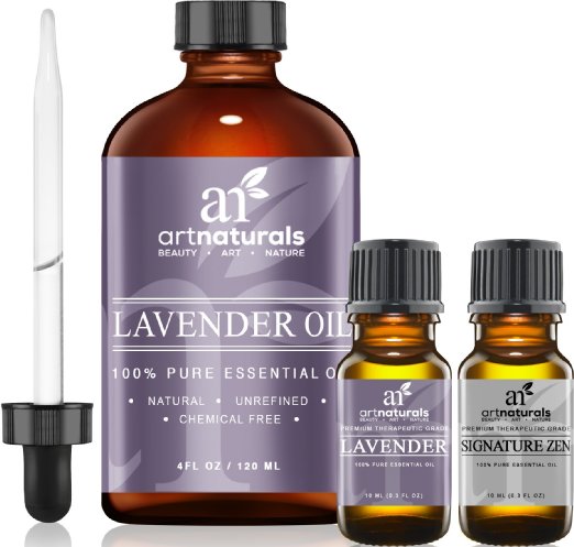 Art Naturals® Lavender Essential Oil 4 oz 3pc Set - Includes Our Aromatherapy Signature Zen Blend 10ml + Travel Size Lavender Oil 10ml - Therapeutic Grade 100% Pure & Natural From Bulgaria