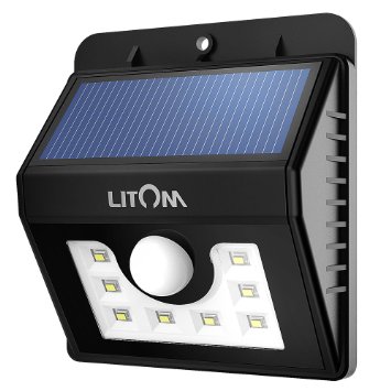 Litom Super Bright 8 LED Solar Powered Wireless Security Motion Sensor Light with Three Intelligent Modes,Weatherproof,Wireless Exterior Security Lighting