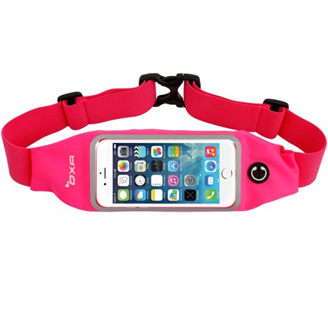 OXA Running Belt Waist Bag - Sweatproof Reflective Sports Waist Pack with Clear Touch Screen Window - Adjustable Belt and Earbud Jack for iPhone 6 Plus/6S Plus (5.5"), Samsung S5/S6/Note 3/4/5 (Pink)