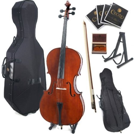 Cecilio CCO-200 Solid Wood Cello with Hard & Soft Case, Stand, Bow, Rosin, Bridge and Extra Set of Strings, Size 4/4 (Full Size)