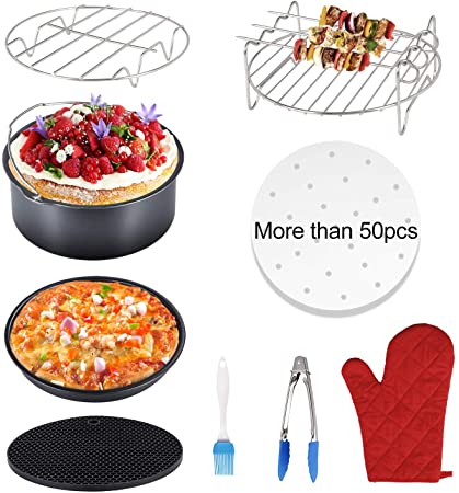 Air Fryer Accessories 9 Pcs for Gowise Phillips Cozyna Fits All 3.2QT - 5.8QT XL Air Fryer, 7 inches Deep Cake Barrel Pizza Pan