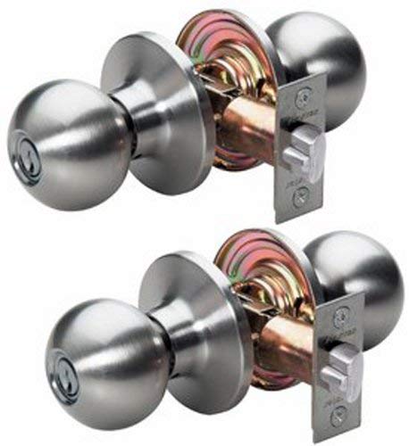 Master Lock BAO0115T Ball Keyed Entry Door Knob Set with Two Keyed Alike Knobsets, Satin Nickel