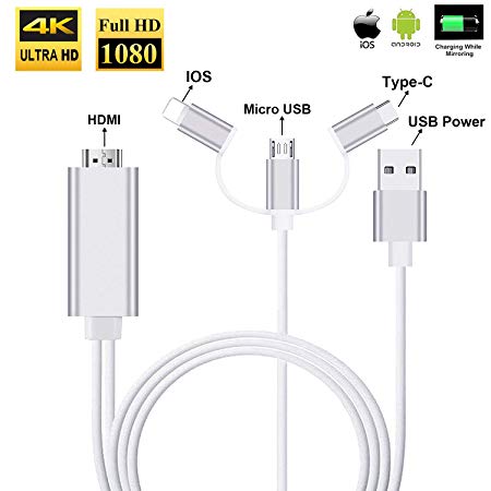 3 in 1 HDMI Cable Adapter, ZAMO 1080P USB/Type-C to HDMI Adapter Mirror Mobile Phone Screen to TV/Projector/Monitor Compatible with S8/9 Note 8/9 and More Android Devices
