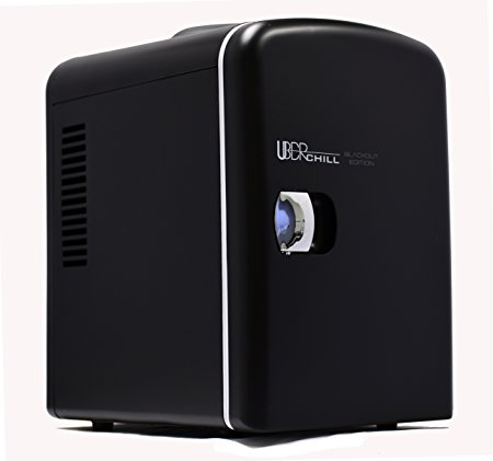 Uber Appliance UB-CH1 Uber Chill Mini Fridge 6-can portable Thermoelectric Cooler and Warmer mini fridge for bedroom, office or dorm (Blackout Matte Black)