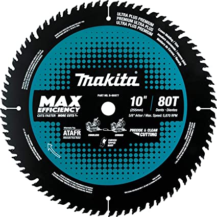 Makita B-66977 10" 80T Carbide-Tipped Max Efficiency Miter Saw Blade