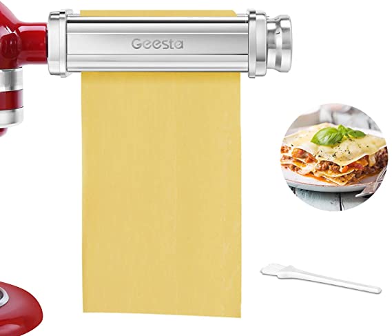 Geesta Pasta Roller Sheets Attachment Compatible with Kitchen aid Mixer Homemade Tools Stainless Steel Fresh Pasta perfect for Ravioli, Dumplings, Lasagna, Tortilla