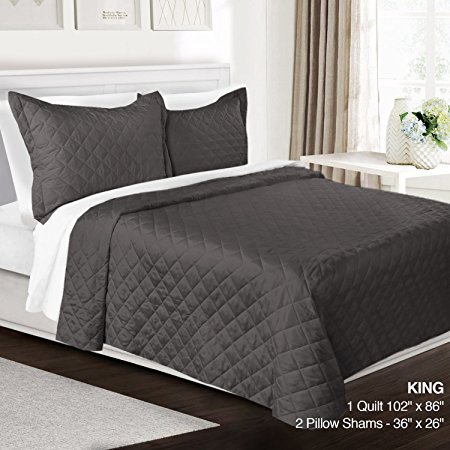 3 Piece Quilt Set King Size By Clara Clark– Luxury Bedspread Coverlet Soft All Season Microfiber – Machine Washable - Comes in Many Colors - set includes Quilt & Shams