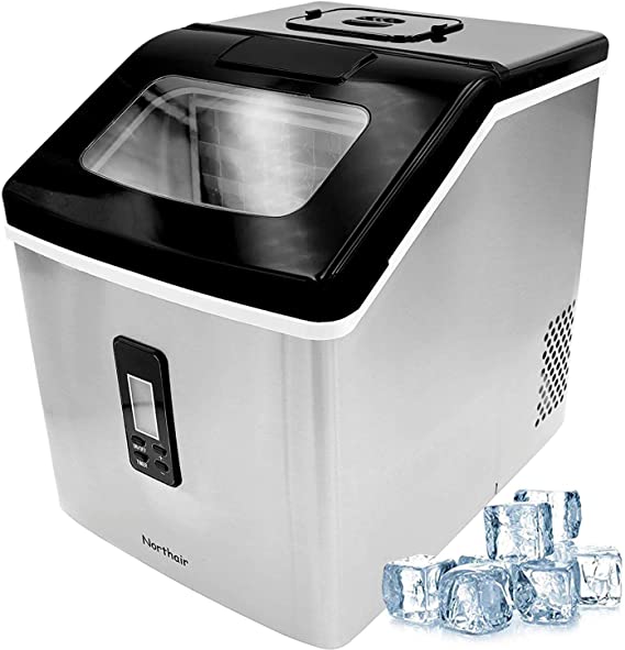 Ice Maker Machine for Countertop, 24 Square Ice Cubes Ready in 15 Mins, 40 lbs Per Day, Portable Stainless Steel Ice Maker with Ice Scoop and Basket