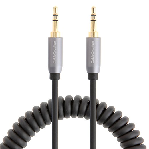 CableCreation Coiled 3.5mm Stereo Audio Cable, Aux 3.5 Audio Cord for iPhones, iPads, Samsung and other 3.5mm DC plug Port Device, 1~3FT, Black