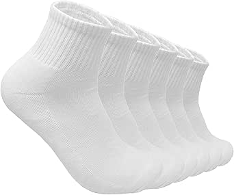 Glory Max 6 Pairs Men Cotton Solid Athletic Ankle Quarter Socks with Cushioning