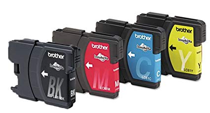 Genuine Brother LC61 (LC-61) Color (Bk/C/M/Y) Ink Cartridge 4-Pack (LC61BK, LC61C, LC61M, LC61Y) for Brother DCP-165C, DCP-375CW, DCP-385C, DCP-395CN, DCP-585CW, DCP-J125, DCP-J140W, MFC-250C, MFC-255CW, MFC-290C, MFC-295CN, MFC-490CW, MFC-495CW, MFC-5490CN, MFC-5890CN, MFC-5895cw, MFC-6490CW, MFC-6890CDW, MFC-790CW, MFC-795CW, MFC-990CW, MFC-J220, MFC-J265w, MFC-J270w, MFC-J410w, MFC-J415w, MFC-J615W, MFC-J630W