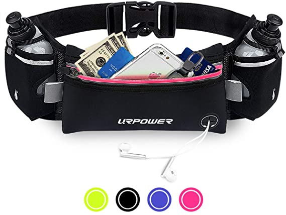 URPOWER Upgraded Running Belt with Water Bottle, Running Fanny Pack with Adjustable Straps, Large Pocket Waist Bag Phone Holder for Running Fits 6.5 inches Smartphones, Running Pouch