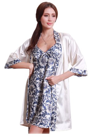 Olivery Womens Faux Silk Sleepwear, Gorgeous Floral Nightgown Bath Pajamas Set. Choose Your Favorite 2 Pcs Top & Crop Pants, Robe & Lingerie or 1 Piece Slip Style