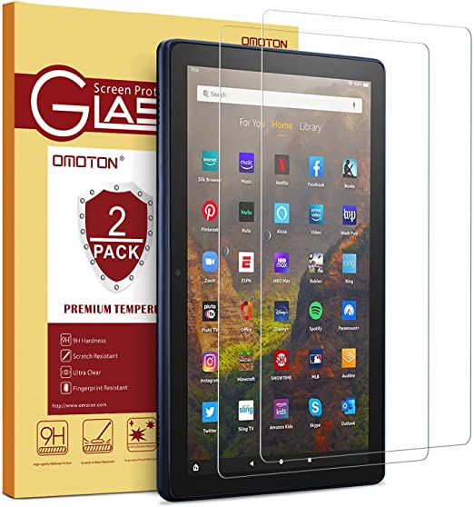 [2 Pack] OMOTON Screen Protector for All-New Amazon Fire HD 10/Fire HD 10 Plus/Fire HD 10 Kids/Fire HD 10 Kids Pro Tablet 10.1 Inch (11th Generation, 2021 Released), Tempered Glass/High Definition