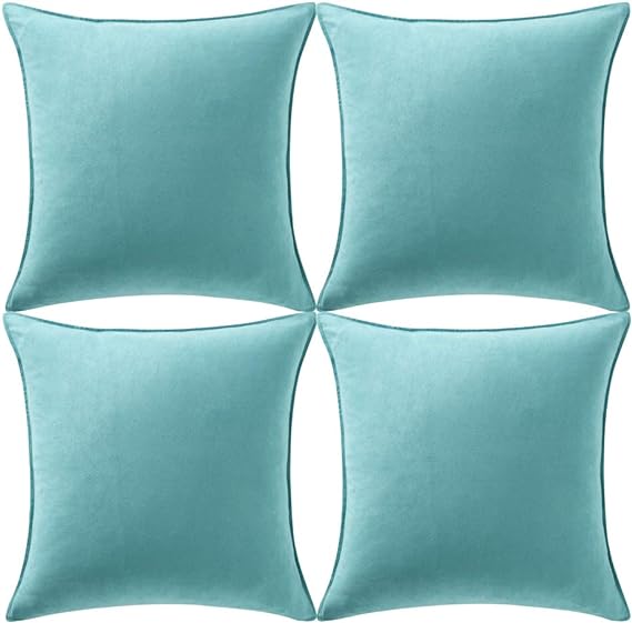 Fancy Homi 4 Packs Turquoise Decorative Throw Pillow Covers 20x20 inch, Super Soft Faux Suede Square Pillow Case, Solid Cushion Cover for Living Room/Couch/Sofa/Bedroom