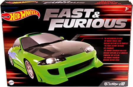 Hot Wheels Cars, Fast & Furious 10-Pack of 1:64 Scale Iconic Cars from the Fast Movies, 2 Exclusive Models, Elevated Deco Execution, Gift for Fast Fans, HNT21