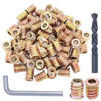 Twidec/80PCS 1/4"-20 Threaded Inserts for Wood Furniture Screw-in Nut Wood Inserts Bolt Assortment Kit with M6 Hex Wrench (1/4"-20 x15mm) N-059