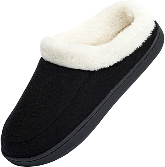 WODEBUY Women's House Slippers with Furry Memory Foam Insole and Flush Fleece Lining Slip on Clog Bedroom Slippers