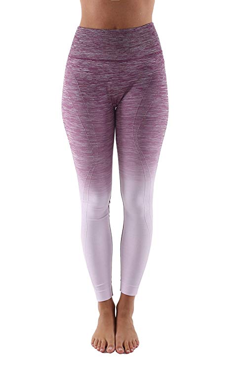 ITZON Purple Two-Tone Ombre Women's Active Fitness Yoga Workout Leggings