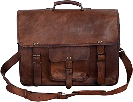 Komal's Passion Leather Kpl 18 Inch Leather Briefcase Laptop Messenger Bag Satchel Office Computer Bag for Men 16 Inch Brown
