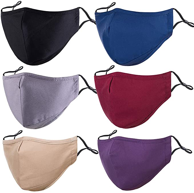 PAGE ONE Unisex Cotton Cloth Face Masks Reusable Washable,Anti-Fog Dust-Proof Mouth Cover/6PC