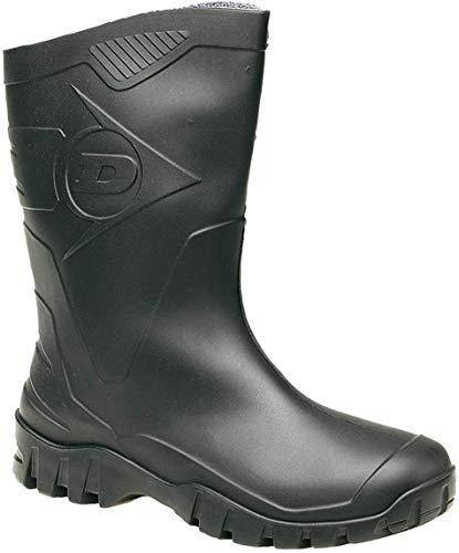 Mens Dunlop Short Half Length Ankle Wellington Wellies Boots WIDE CALF UK 6 - 12 BLACK