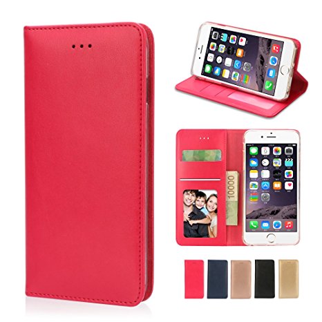 Souldio iPhone 6 Plus Case,iPhone 6s Plus Case,Prequim PU Leather Flip Phone Cases Wallet Case for iPhone 6s Plus /iPhone 6 Plus(5.5 inch) with Card Holder and Fodable Kickstand(Rose Red)