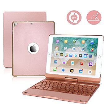 New iPad 9.7/iPad Pro 9.7/iPad Air Keyboard Case, G-TING 7 Color Backlit Bluetooth Keyboard Case Folio Smart 360 Rotate Stand Keyboard Cover for iPad Air/iPad Air 2,iPad Pro 9.7 and iPad 9.7(Pink)