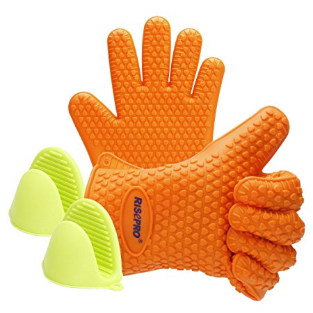 Oven Mitts, RISEPRO Heat Resistant Grilling BBQ Silicone Gloves for Kitchen, Cooking, Baking, Smoking, Boiling & Potholder