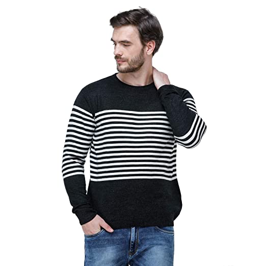 TQS Men’s Striped Sweater 100% Cotton Round Neck Long Sleeves