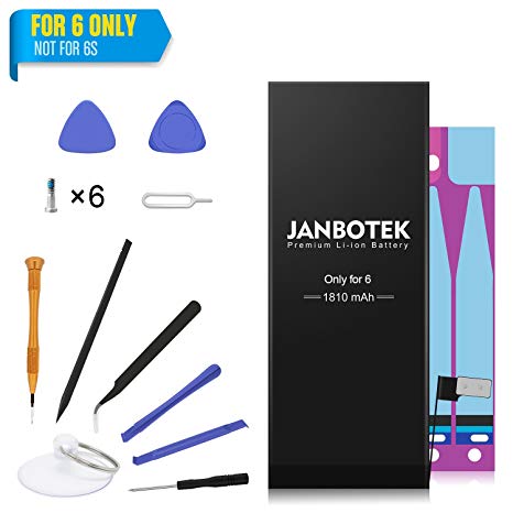 JANBOTEK Replacement Battery for iP6 - Repair Kit with Tools, Adhesive Strips - New 1810 mAh 0 Cycle Battery - 24-Month Warranty