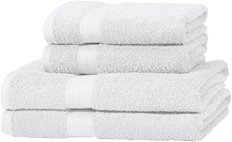 AmazonBasics Fade Resistant Towel Set, 2 Bath and 2 Hand - Forever White, 500gsm