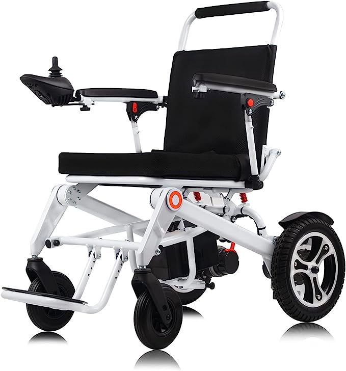 WISGING Electric Wheelchair Folding Lightweight Power Mobility Wheelchair Weight Only 22Kg with 12"Solid Rear Tires More Stable Support 120Kg Dual Motors and 2*8AH Battery