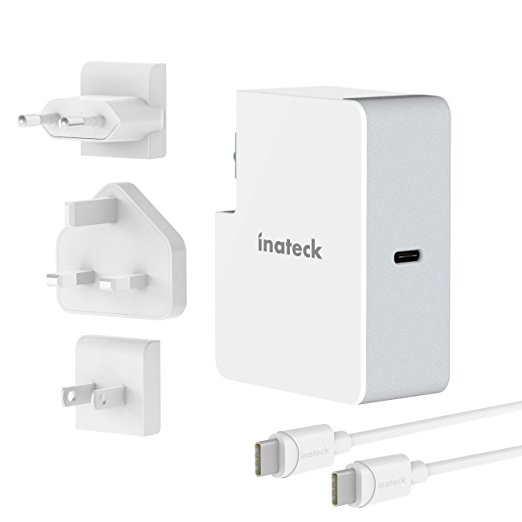 Inateck 45W USB C Charger PD Charger with US UK EU Travel Adapter and 2M USB C Cable for MacBook 12", MacBook Pro, iPad Pro, Chromebook Pixel, Xiaomi Air, Nintendo Switch, iPhone X/8/8 , Samsung S8