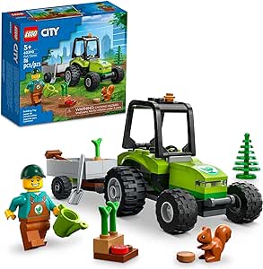 LEGO City Park Tractor 60390, Toy with Trailer for Kids Ages 5 Plus, Farm Vehicle Construction Set with Animal Figures and Gardener Minifigure, Gift Idea