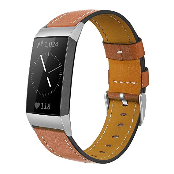 Shangpule Compatible for Fitbit Charge 3 & Charge 3 SE Bands, Genuine Leather Band Replacement Accessories Straps Charge 3 Women Men Small Large