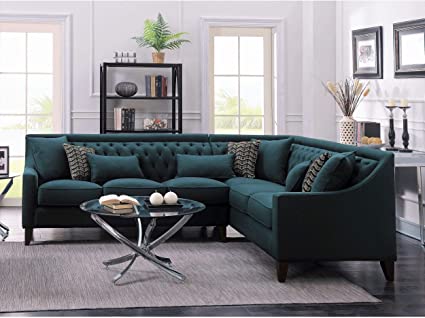 Chic Home Fulla Linen Tufted Back Rest Modern Contemporary Right Facing Sectional Sofa Blue