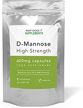 D-Mannose 600mg 100 Capsules - High Strength - Suitable for Vegetarians and Vegans - Dairy, Gluten, SOYA & GMO Free - Made in The UK