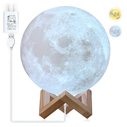 CPLA Moon Lamp Moon Light 3D Large Lamps 2 Color Moon Night Light with Stand Lunar Cool Lamp, with USB Charger Adapter with Wooden Stand Kids Moonlight LED 5.9 inch 2 Color