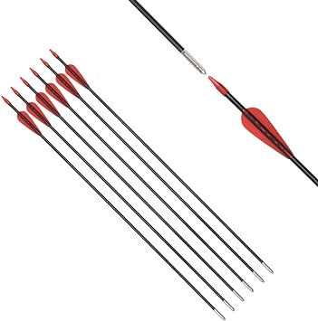 6875 Fiberglass Arrows Archery 24/26/28/30 Inch Target Shooting Safetyglass Recurve Bows Suitable for Youth Children Woman Beginner 6 or 12pcs/Pack (tigerspot red Vanes)