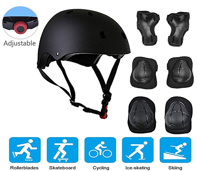 JIFAR Adjustable Helmet Protective Pads Knee Elbow Pads Wrist Guards Sports Support Safety Set Equipment for Scooter and Rollerblading Skateboard and Other Extreme Sports Activities (7 Pieces Sets)