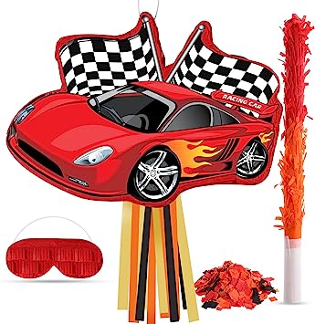 Cars Pinata Race Car Pinata Supplies Racing Party Pinata Decoration Supplies with Blindfold Bat Confetti 16.6" x 12.4" x 3.3" Racecar Pinata Bundle for Kids Boys Race Fans Birthday Party Game Supplies