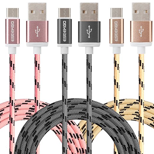 Type C Cable ESEEKGO 3Pack for LG G5 Cable Charging Power Line Nylon Charger Cables for huawei P9 New Apple MacBook,LG V20 (1M/3Ft Gold Pink Grey)