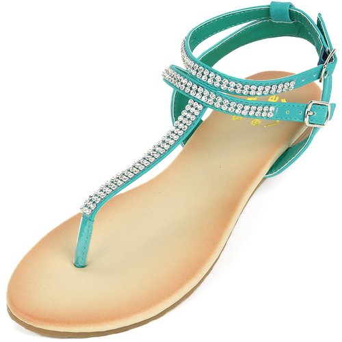 Alpine Swiss Womens Slingback T-Strap Rhinestone Ankle Strap Thong Sandals