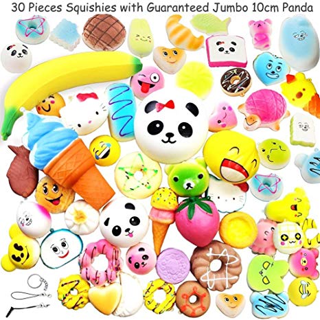 Squishy Toys – Squishies Jumbo Slow Rising –Random Kawaii Mini Soft Squishy Foods Panda Bread Bun Toasts Multi Donuts Phone Straps Charm Kids Toy Gift (30 pc)