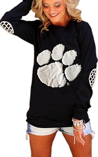 Angashion Women's Long Sleeve Dog Paw Prints Tops T-Shirt Blouse