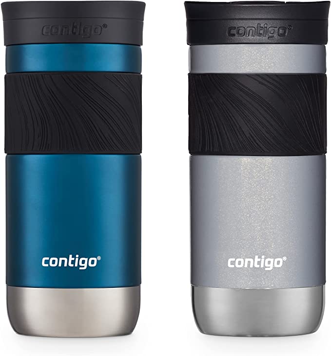 Contigo SnapSeal Insulated Stainless Steel Travel Mug with Grip 2-Pack, 16 oz., Blueberry Transparent Satin & Gold Morel